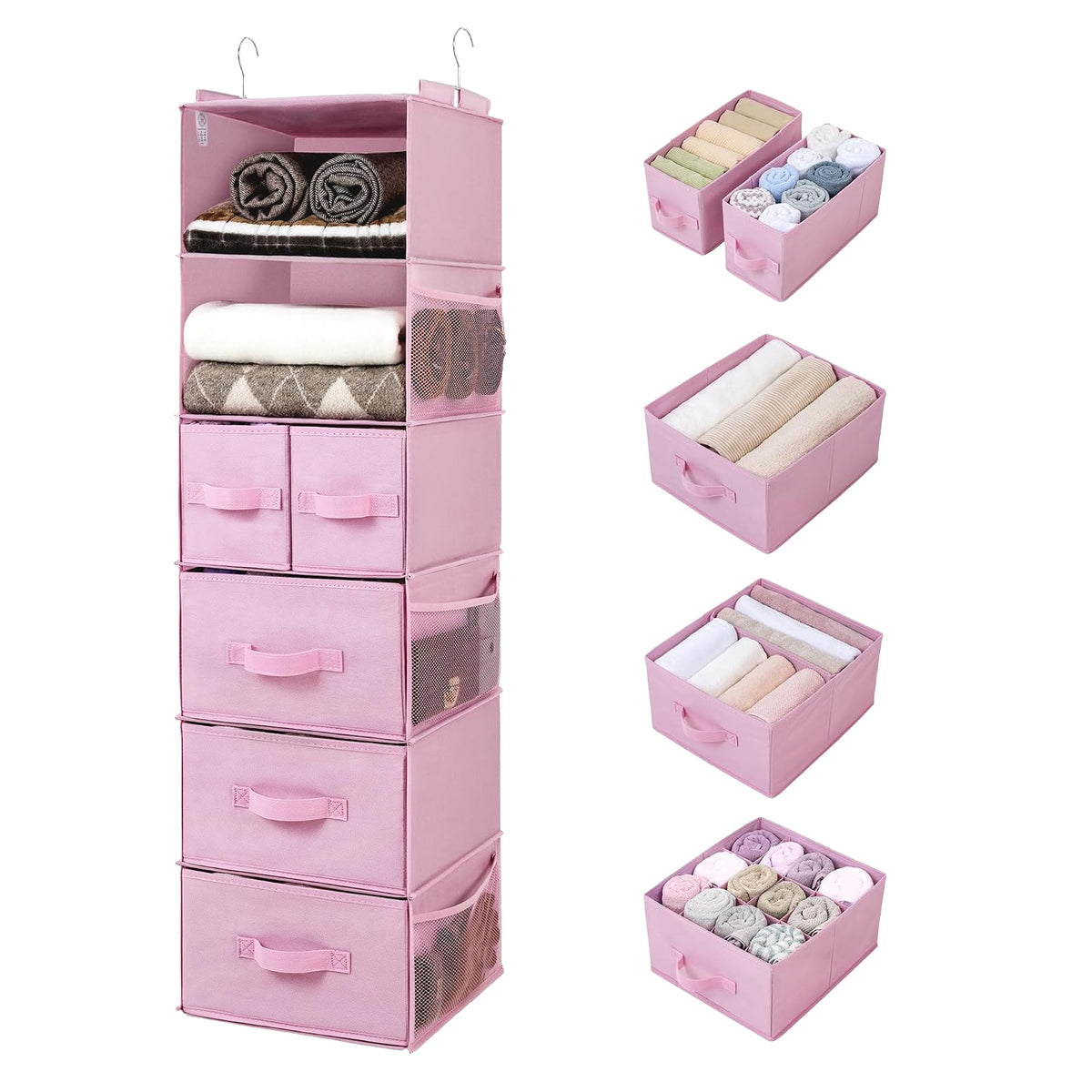 Hanging Closet Organizer, 5 Drawers, 6 Shelves, 6 Pockets, Pink