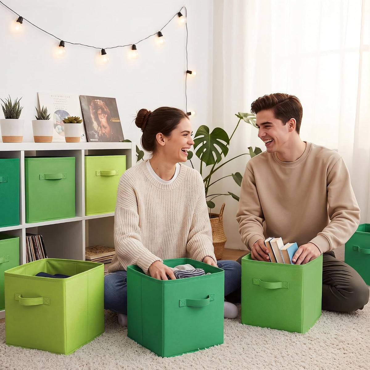 GRANNY SAYS Set of 6 Cube Storage Bins, 11 Inch Foldable Fabric Baskets, Forest Green Gradient for Closet & Kitchen Organizing