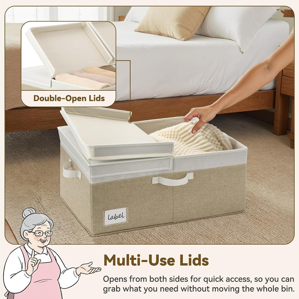 GRANNY SAYS Collapsible Fabric Storage Bins with Lids, Two-Tone White Top & Brown Bottom Closet Organizer Boxes, 2-Pack