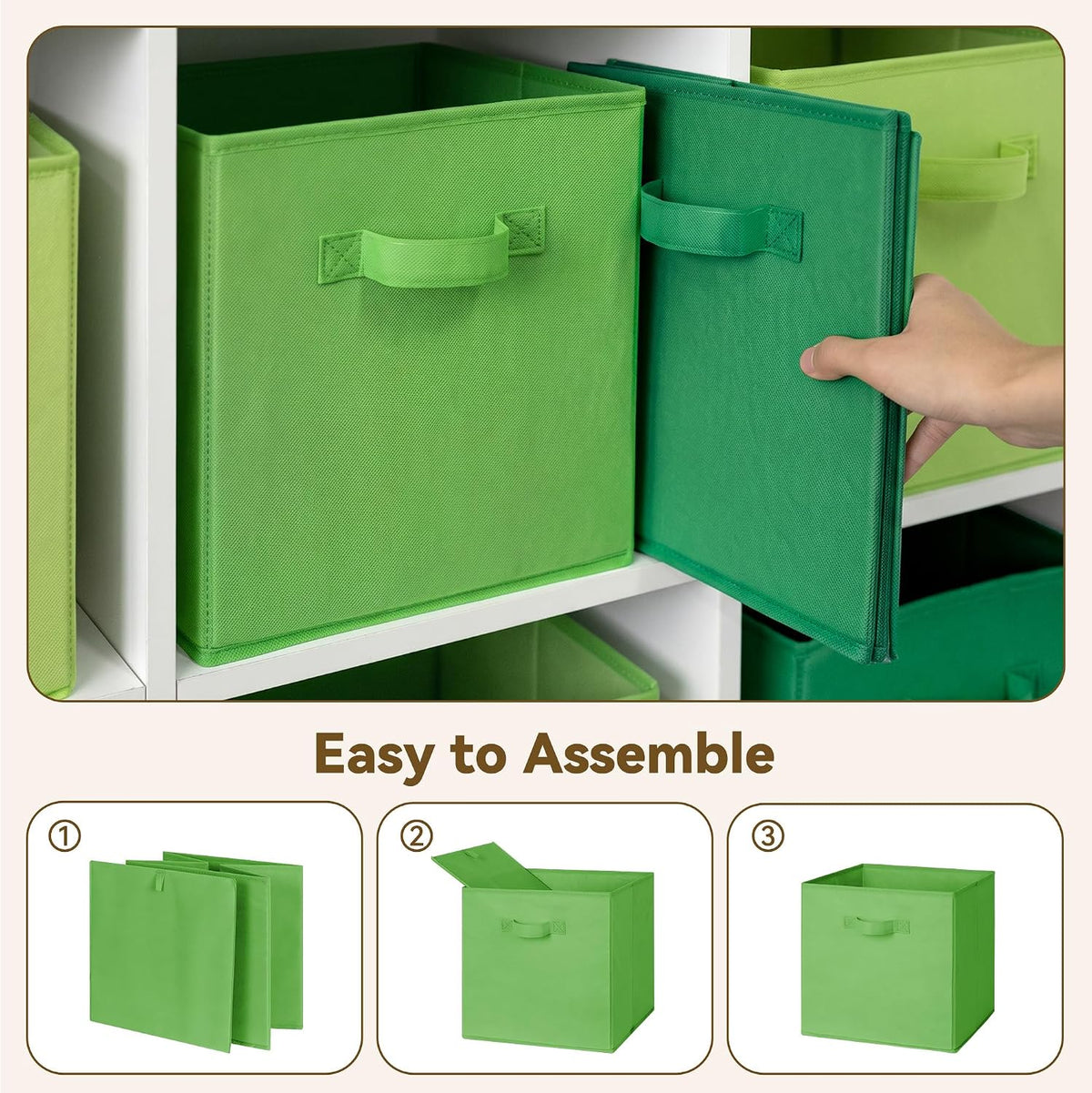 GRANNY SAYS Set of 6 Cube Storage Bins, 11 Inch Foldable Fabric Baskets, Forest Green Gradient for Closet & Kitchen Organizing
