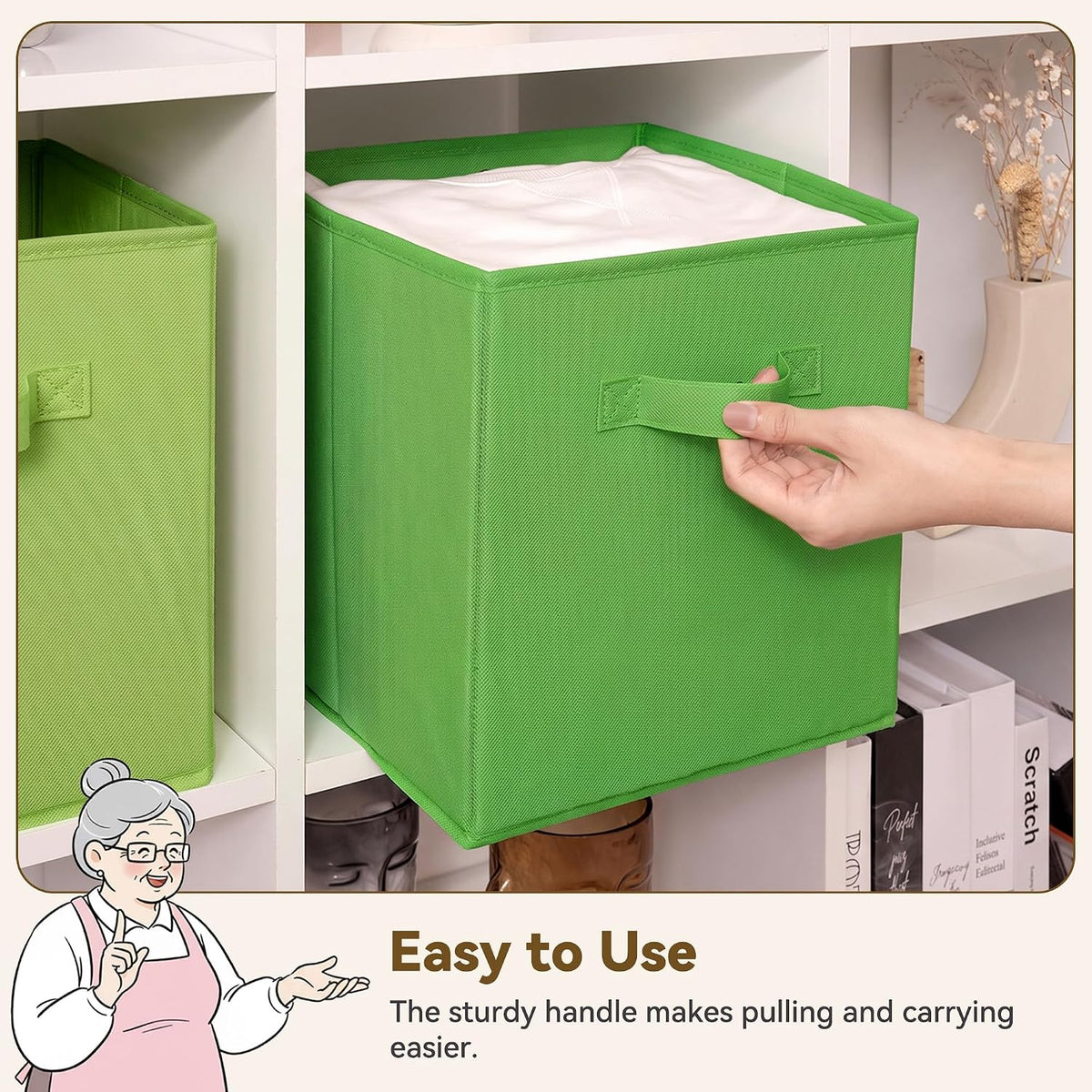 GRANNY SAYS Set of 6 Cube Storage Bins, 11 Inch Foldable Fabric Baskets, Forest Green Gradient for Closet & Kitchen Organizing