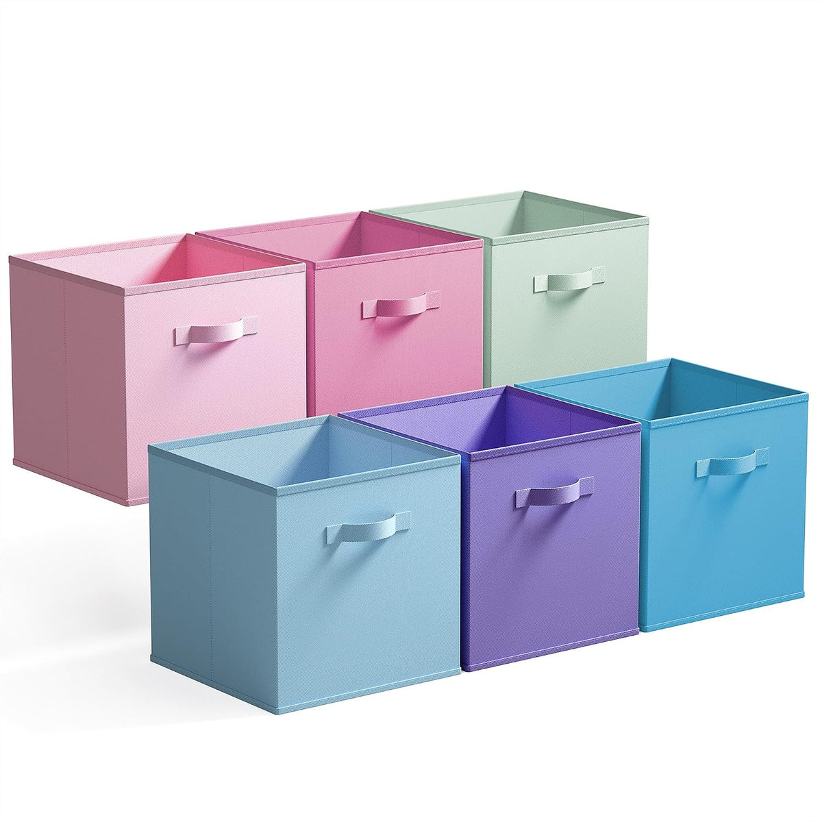 GRANNY SAYS 6 Icy Pastel Colors Cube Storage Bins, 11 Inch Foldable Fabric Organizer Baskets with Dual Handles, 6 Pack