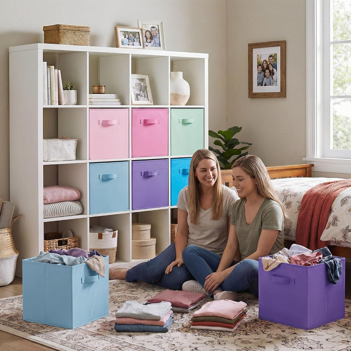 GRANNY SAYS 6 Icy Pastel Colors Cube Storage Bins, 11 Inch Foldable Fabric Organizer Baskets with Dual Handles, 6 Pack