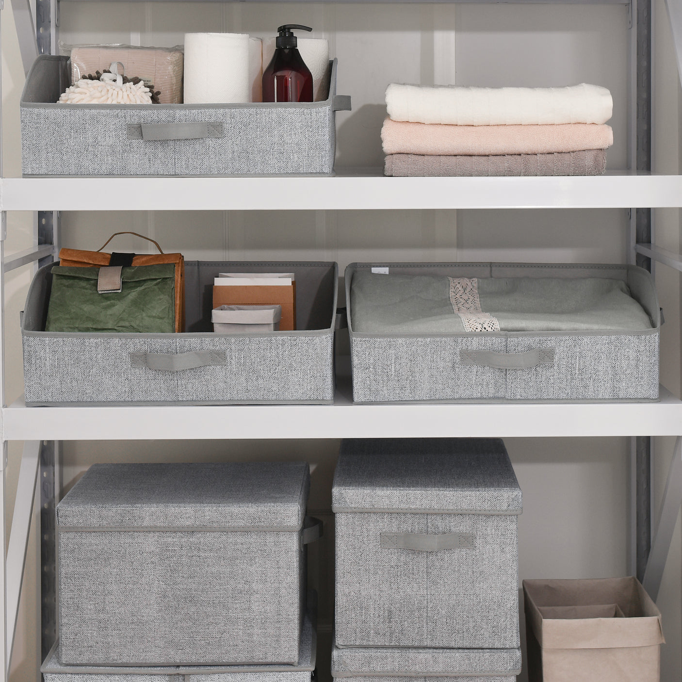 Trapezoid Storage Baskets with 3 Handles, 3 Pack