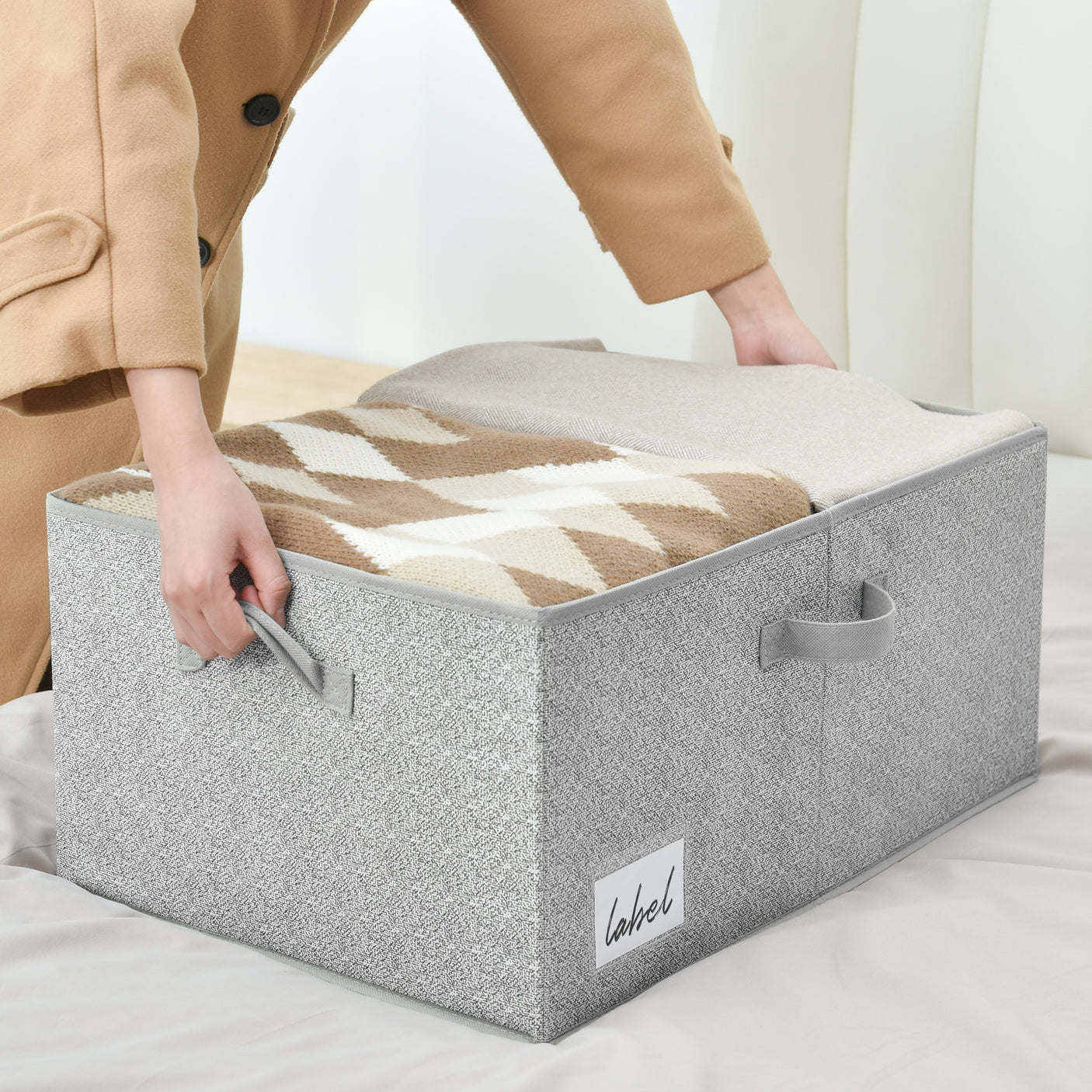 Jumbo Fabric Storage Bin with Double-open Lid