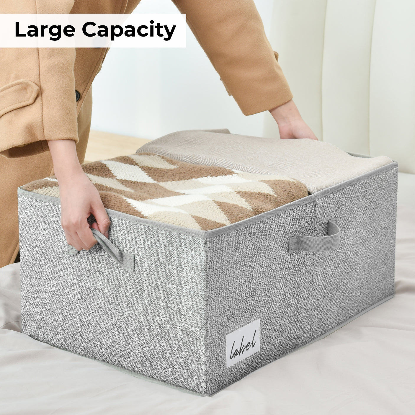 Jumbo Fabric Storage Bin with Double-open Lid 2-Pack