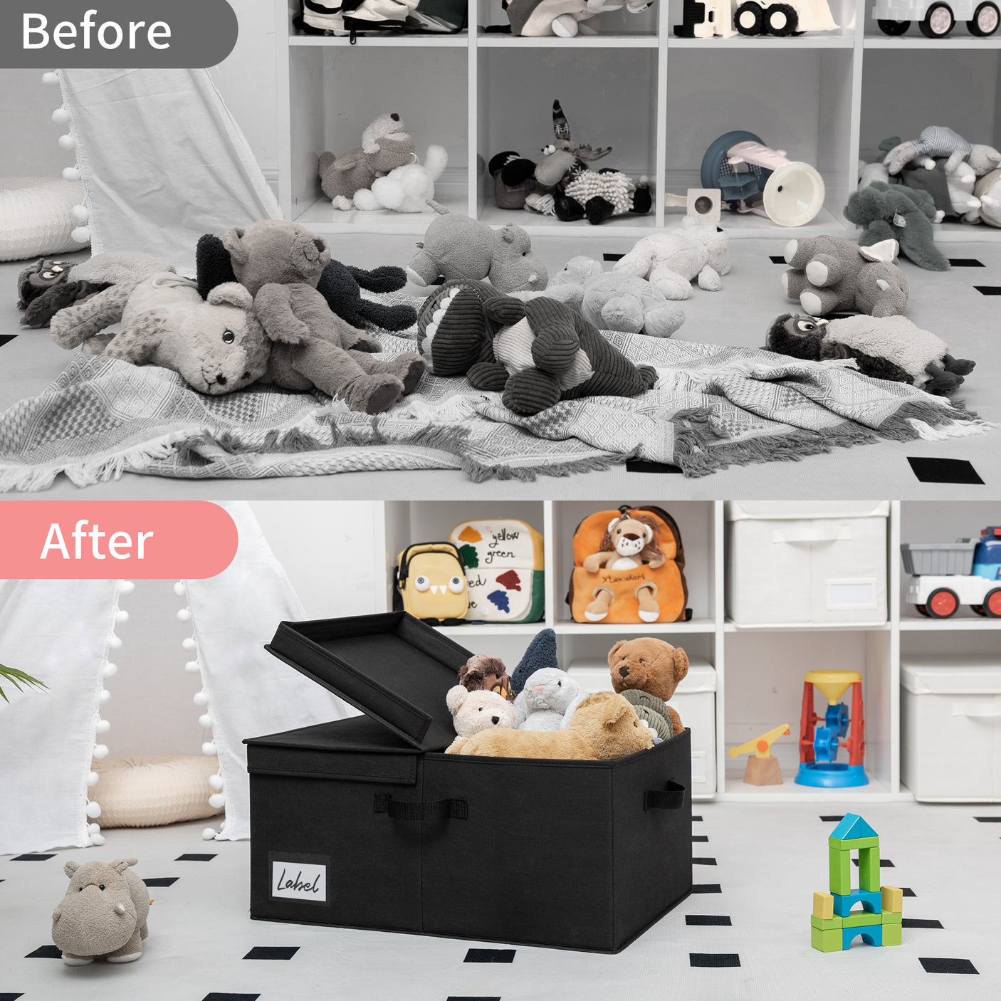 Jumbo Fabric Storage Bin with Double-open Lid