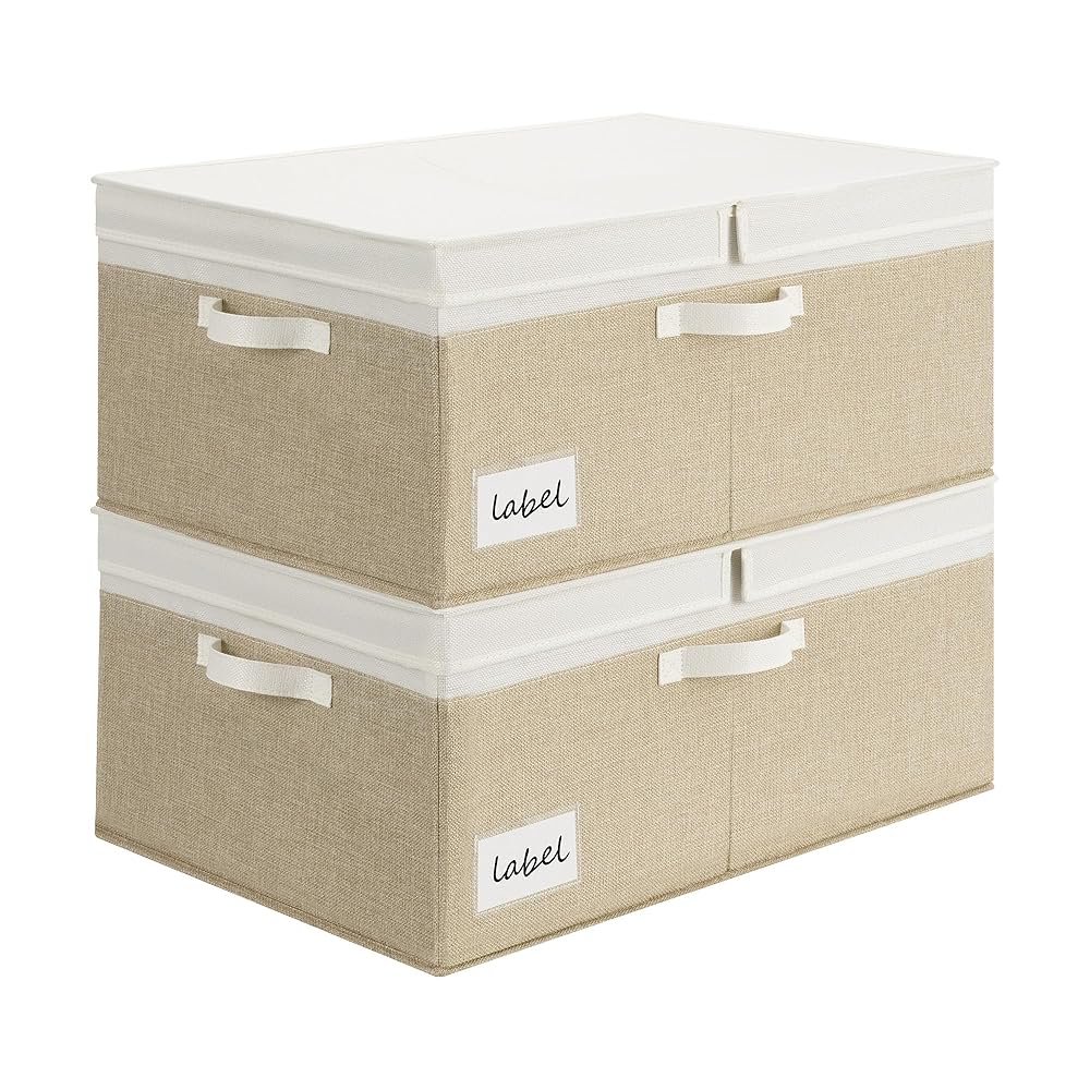 GRANNY SAYS Collapsible Fabric Storage Bins with Lids, Two-Tone White Top & Brown Bottom Closet Organizer Boxes, 2-Pack