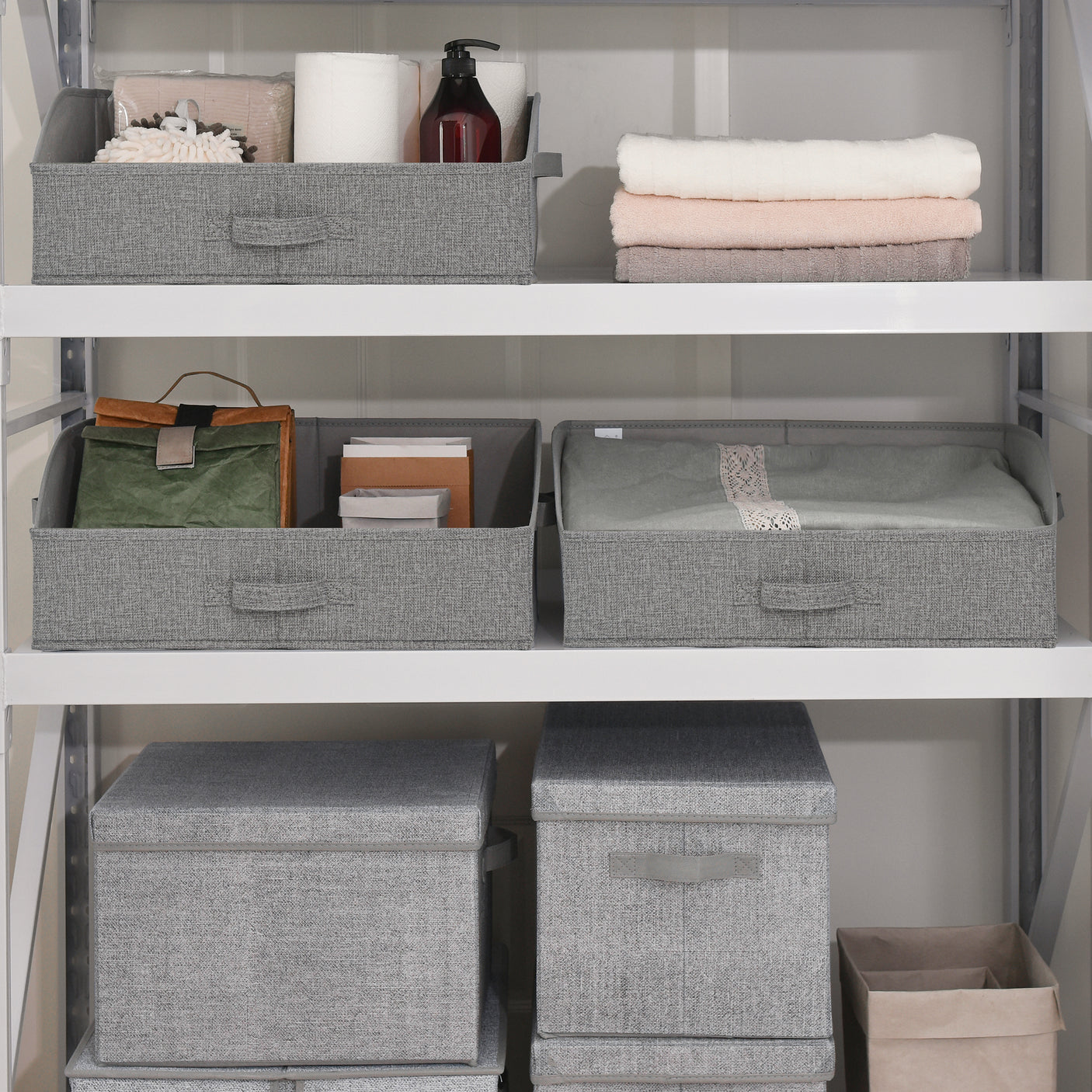 Trapezoid Storage Baskets with 3 Handles, 3 Pack