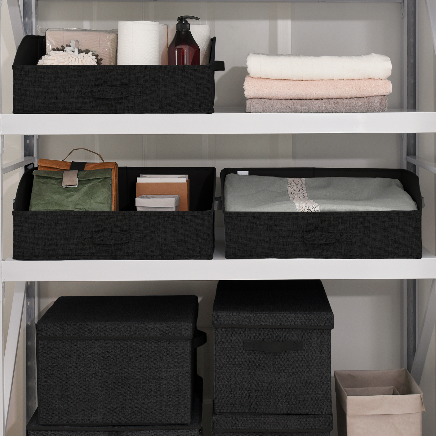 Trapezoid Storage Baskets with 3 Handles, 3 Pack