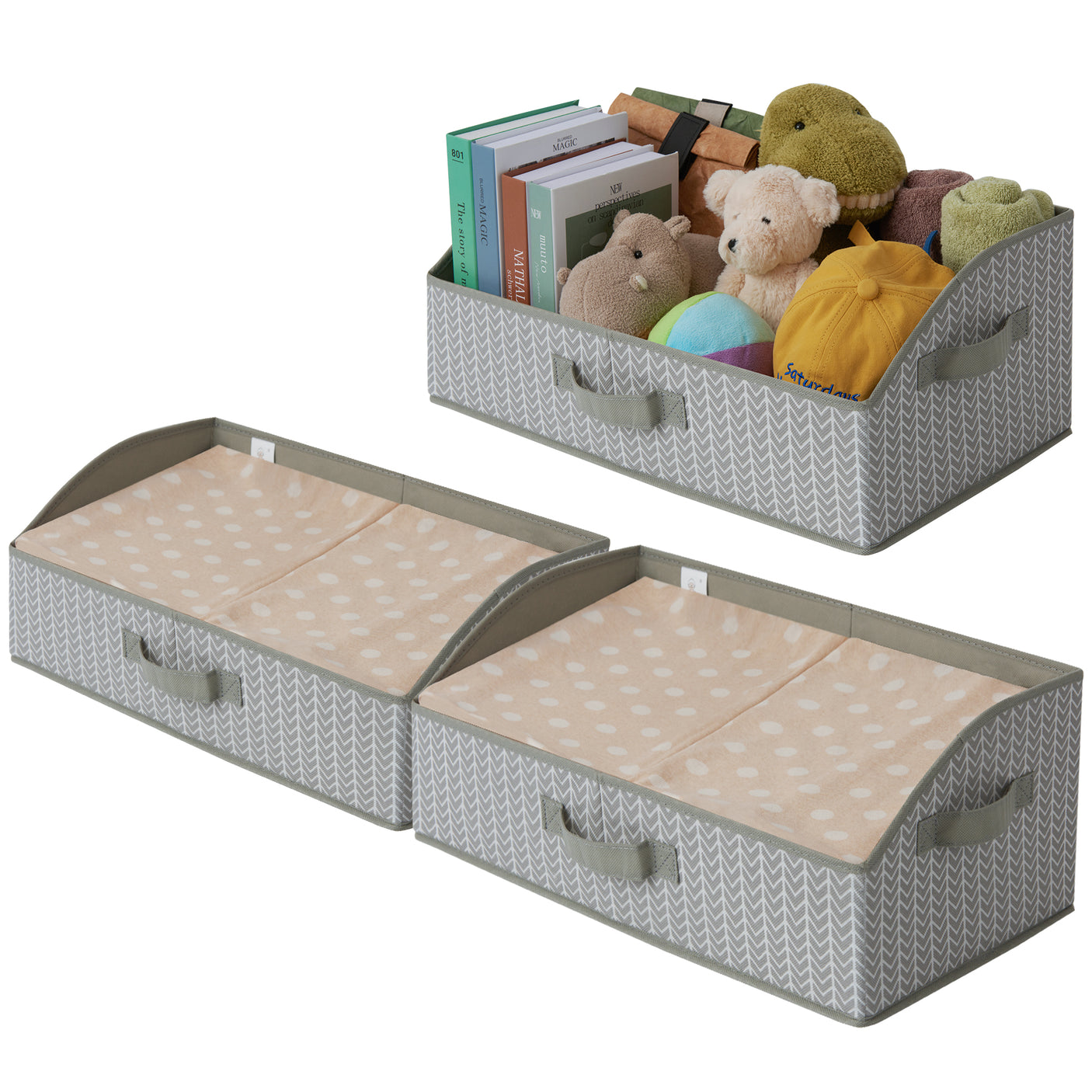 Trapezoid Storage Baskets with 3 Handles, 3 Pack
