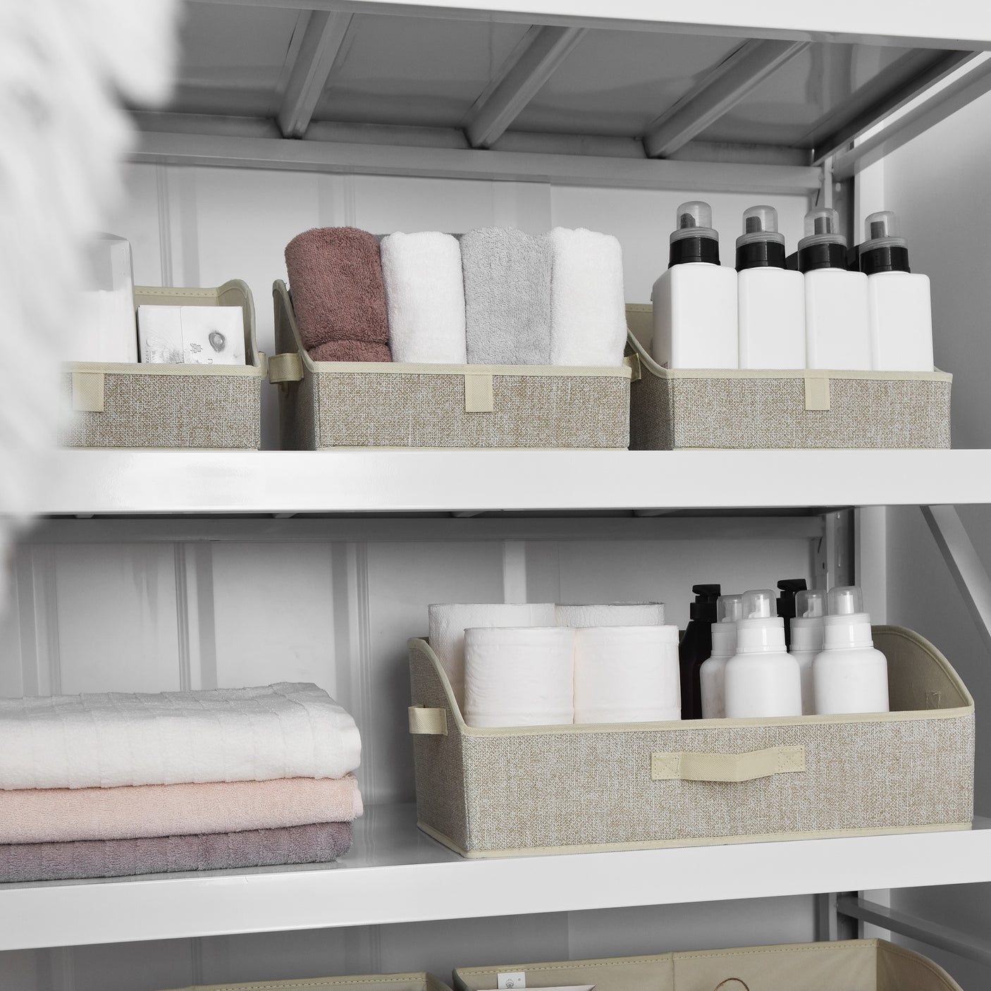 Trapezoid Storage Baskets with 3 Handles, 3 Pack