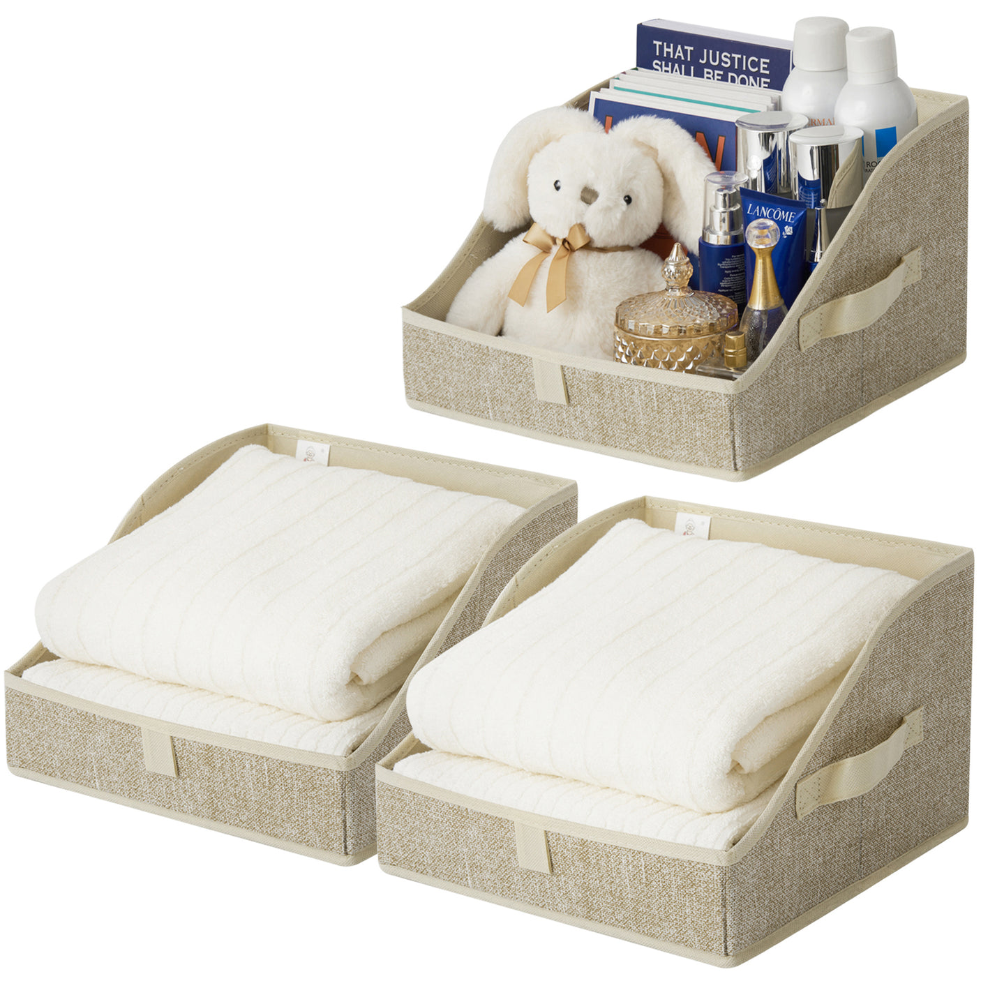 Trapezoid Storage Baskets with 3 Handles, 3 Pack