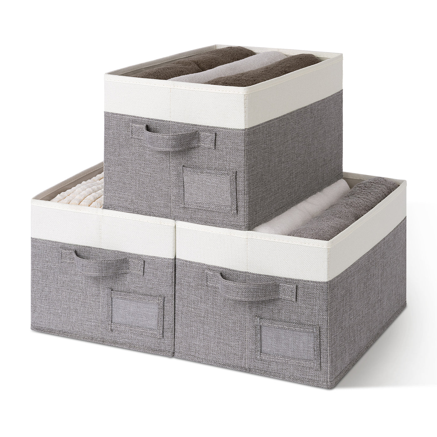 Granny's Colorful Series - 3 Pcs Fabric Storage Bins for 2 Sizes & 3 Color