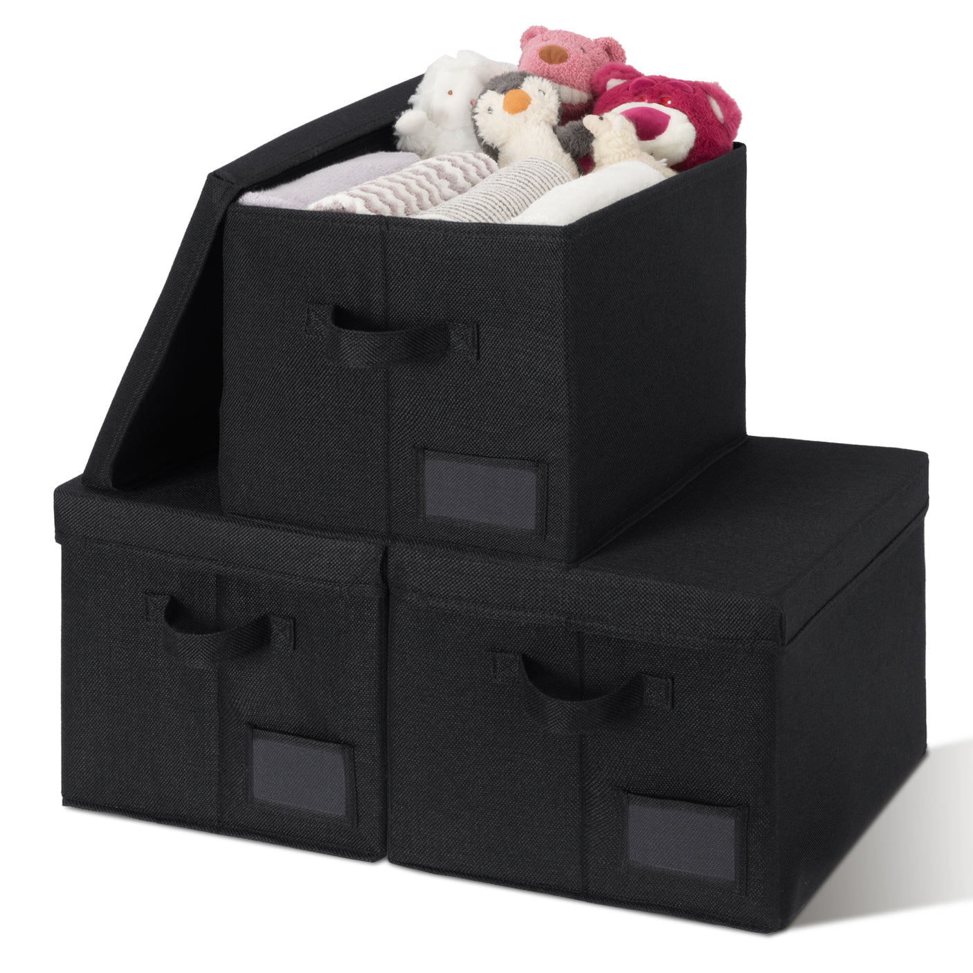 Granny‘s Black Seires - 3 Packs Storage Bins with Laber Holder, Lid