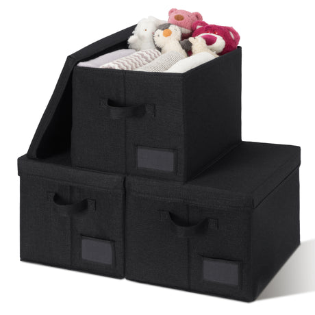 Granny‘s Black Seires - 3 Packs Storage Bins with Laber Holder, Lid