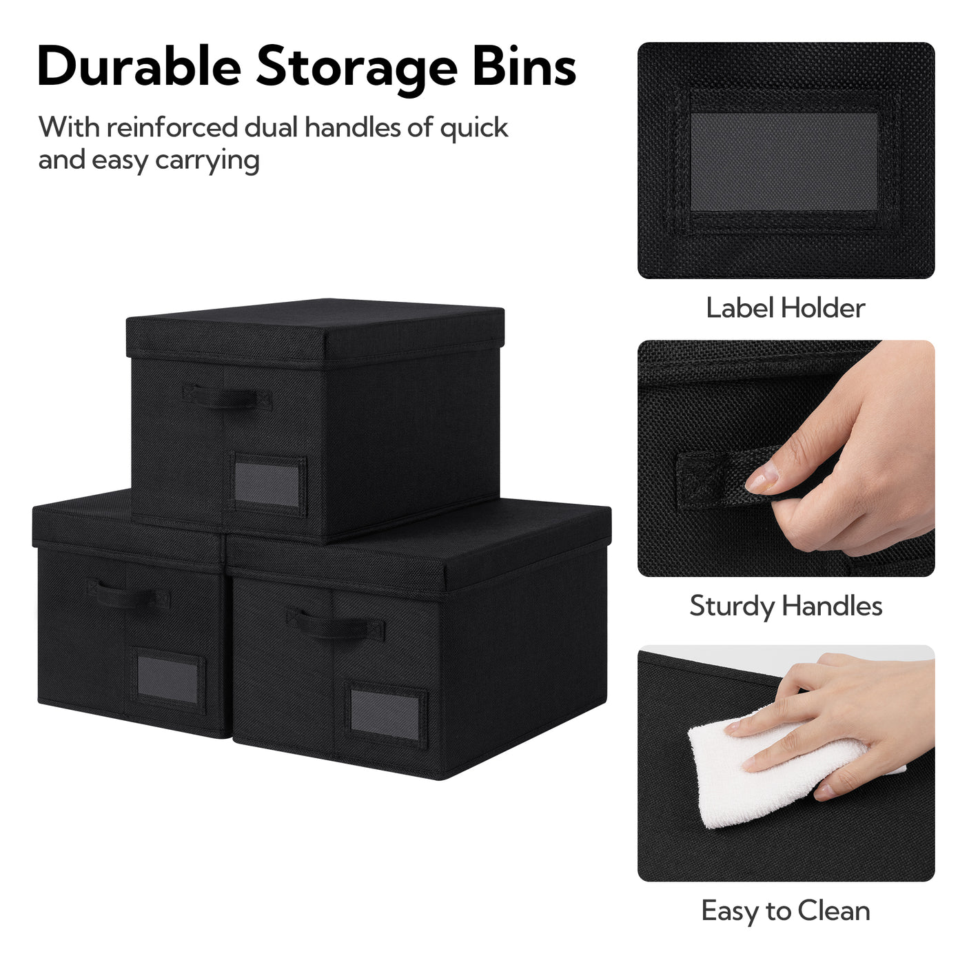 Granny‘s Black Seires - 3 Packs Storage Bins with Laber Holder, Lid