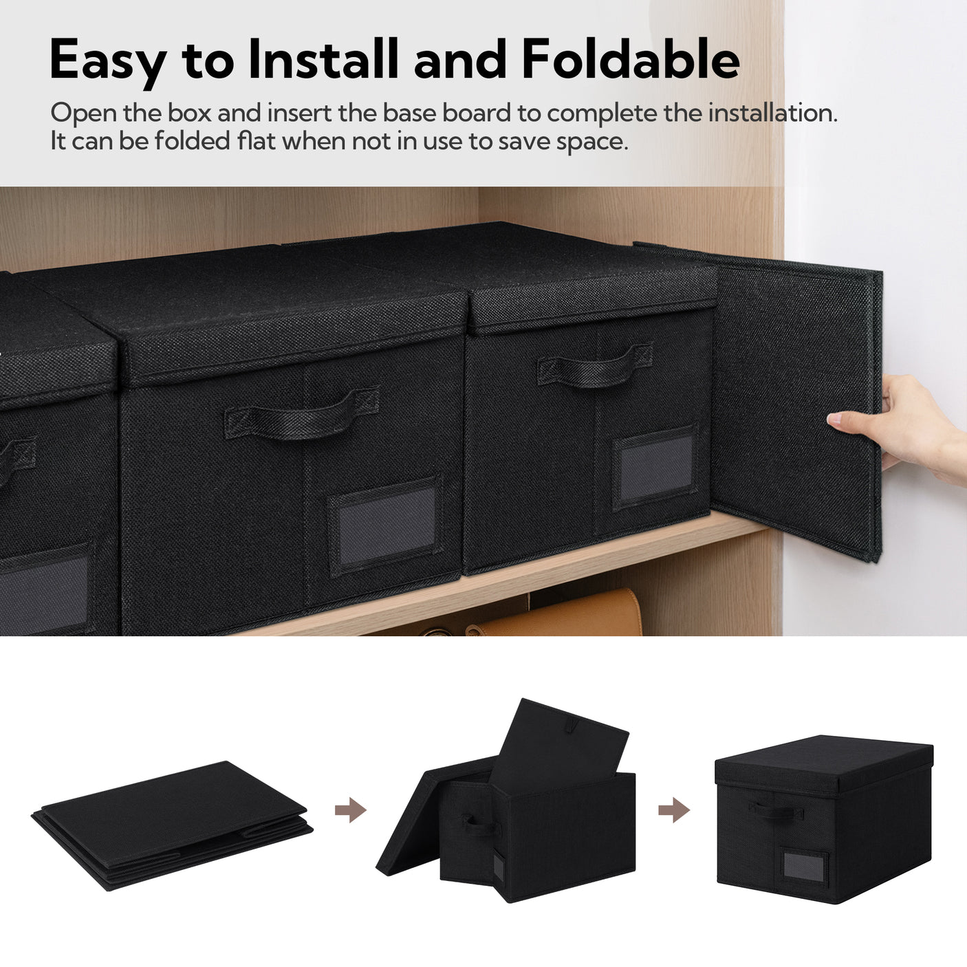 Granny‘s Black Seires - 3 Packs Storage Bins with Laber Holder, Lid