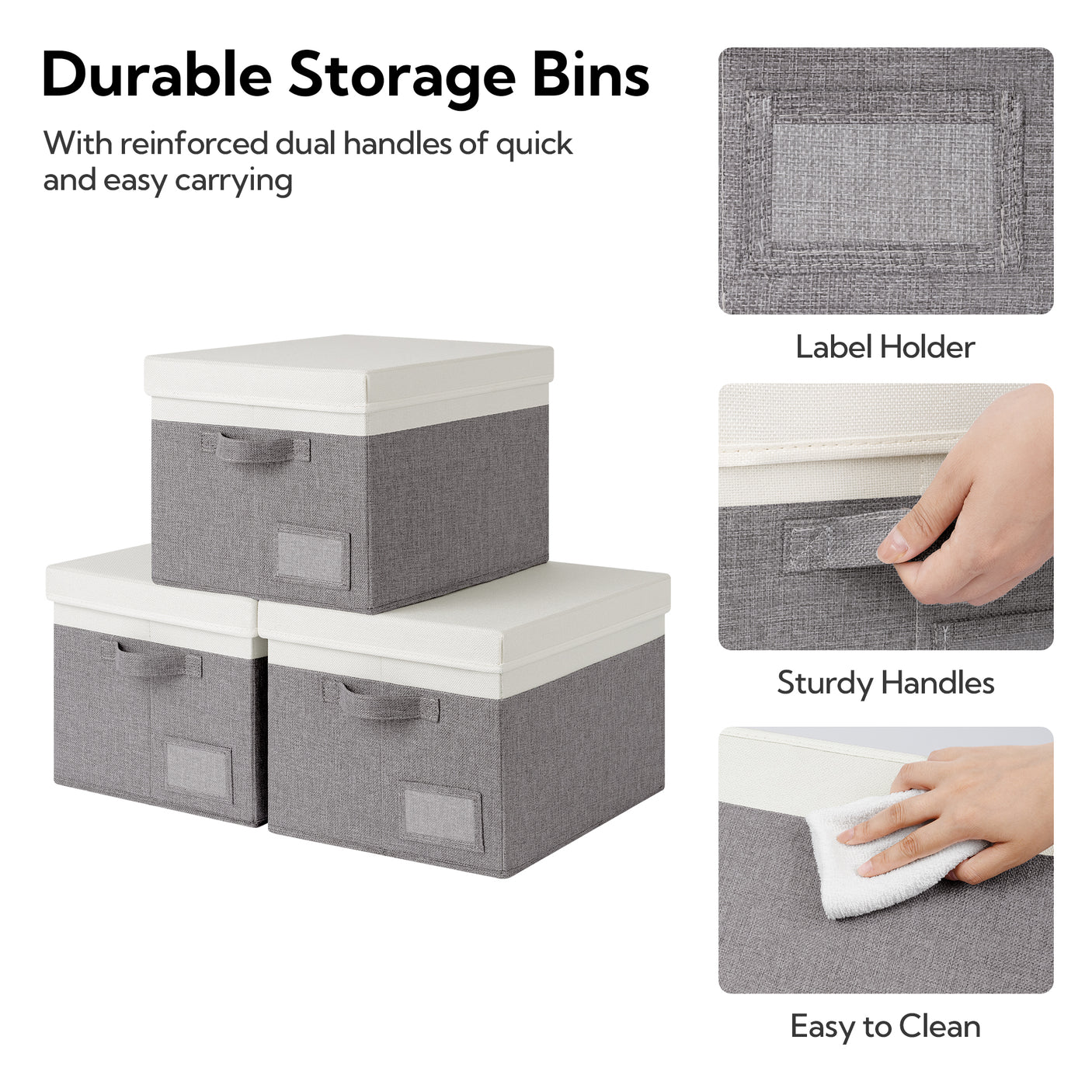 3 Pack Lagre Fabric Storage Bins with Lids