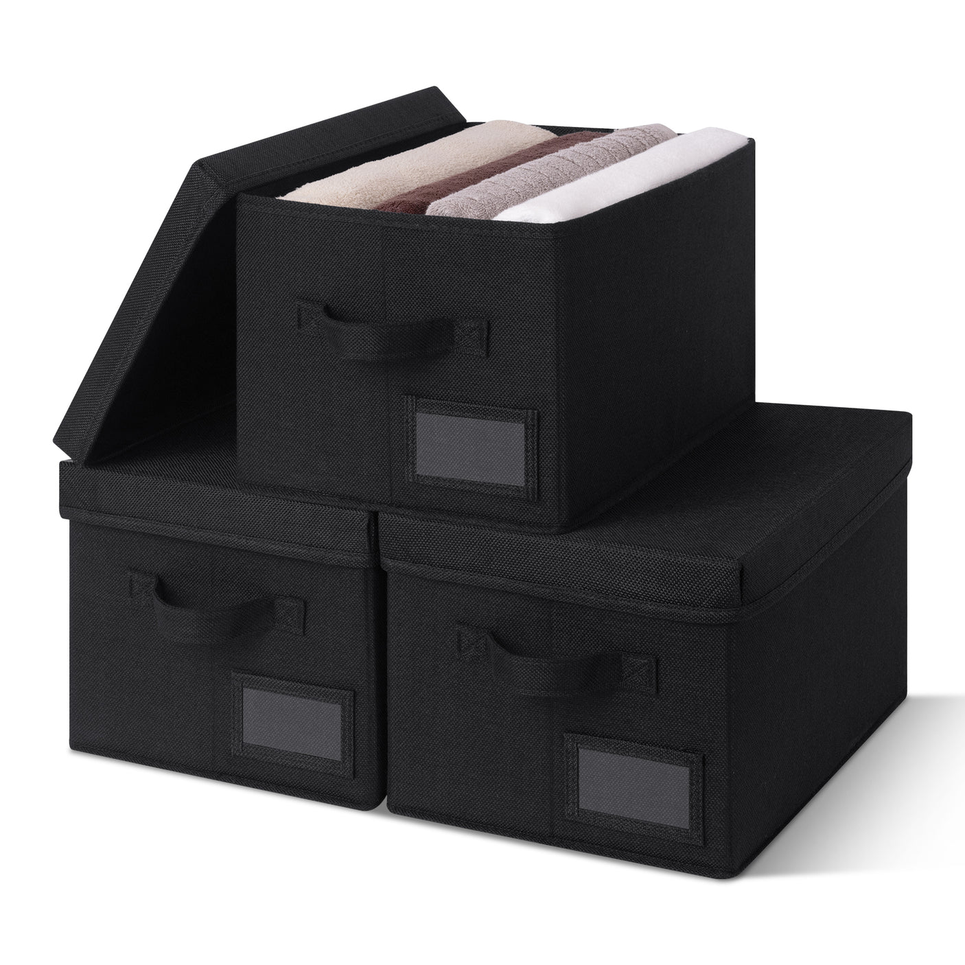 Granny‘s Black Seires - 3 Packs Storage Bins with Laber Holder, Lid