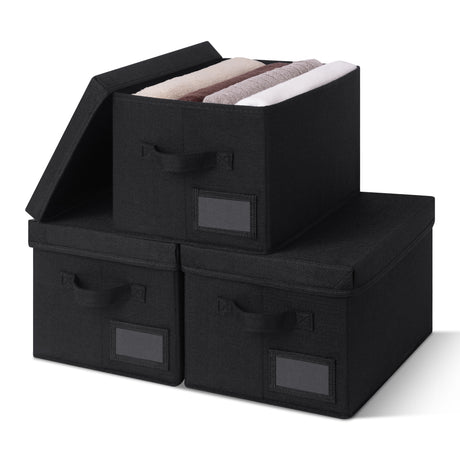 Granny‘s Black Seires - 3 Packs Storage Bins with Laber Holder, Lid