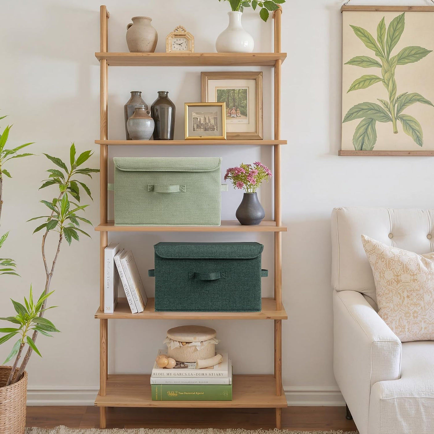 Fabric Storage Box with Flip-Top Lid, Large, 2-Pack, Sage Green & Dark Green