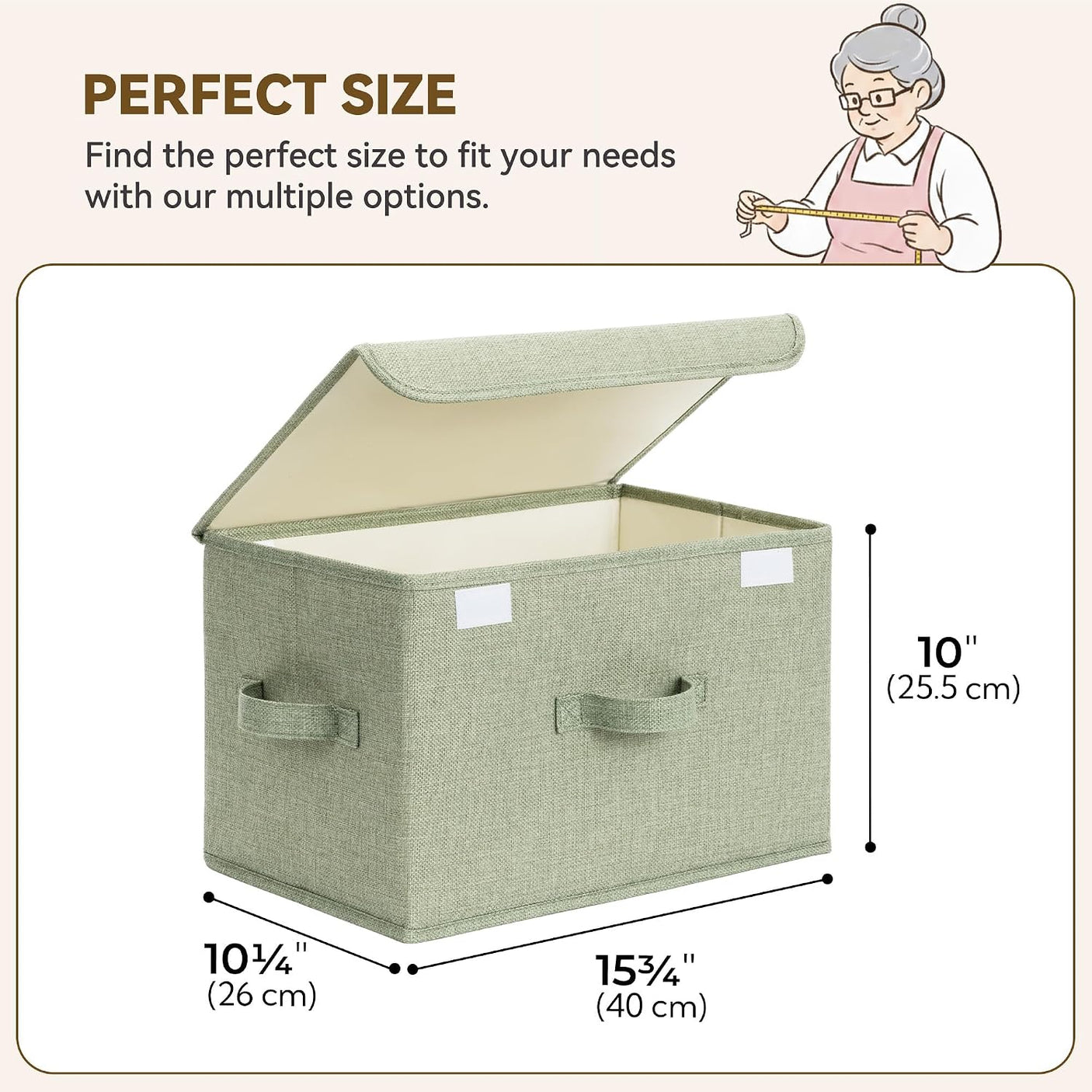 Fabric Storage Box with Flip-Top Lid, Large, 2-Pack, Sage Green & Dark Green