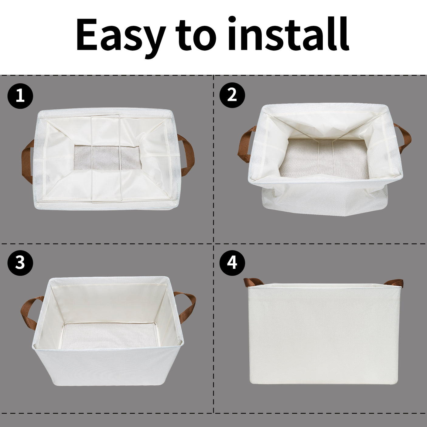 Fabric Storage Bins with Metal Frame, 4 Pack