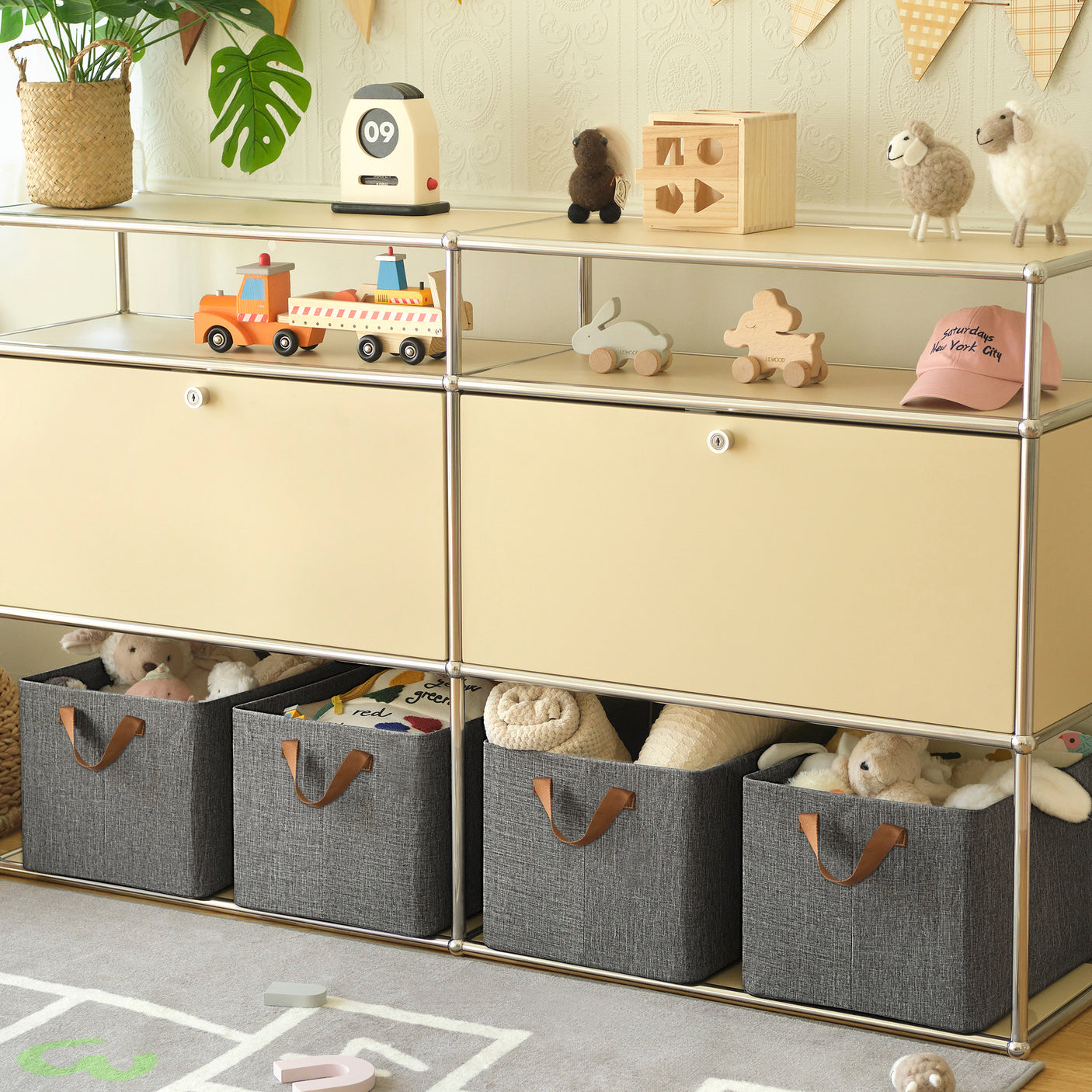 Fabric Storage Bins with Metal Frame, 4 Pack