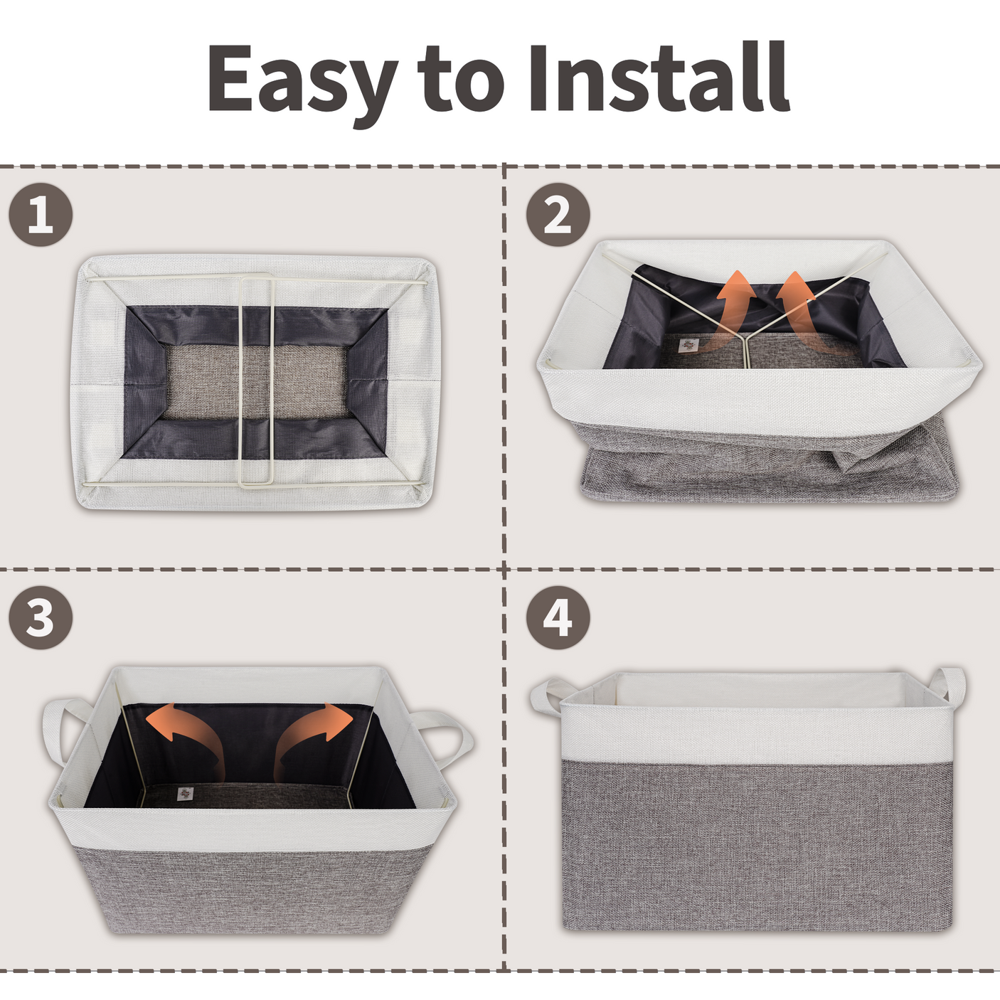 Fabric Storage Bins with Metal Frame, 4 Pack