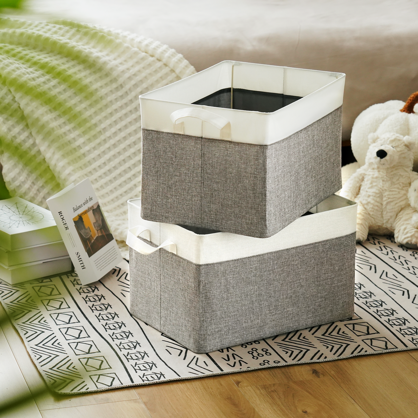 Fabric Storage Bins with Metal Frame, 4 Pack