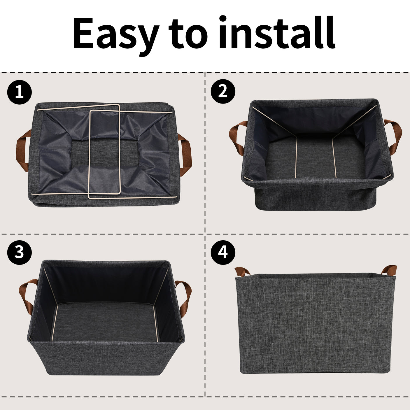 Fabric Storage Bins with Metal Frame, 4 Pack