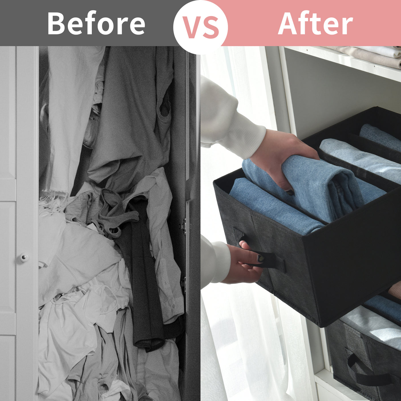 5-Grid Drawer Clothes Organizer, 4 Pack