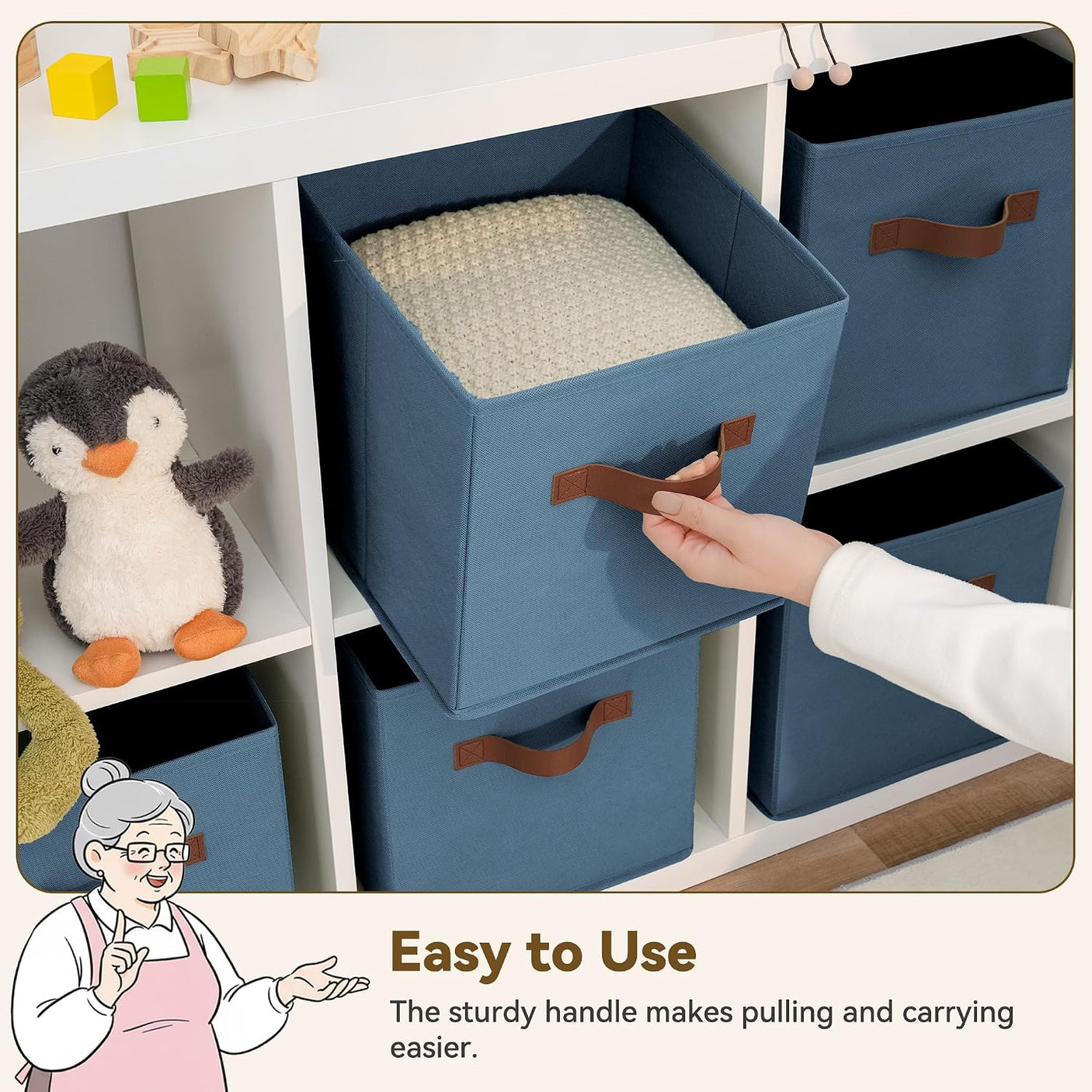 11 Inch Cube Storage Bins for Shelves, 6-Pack, Light Blue