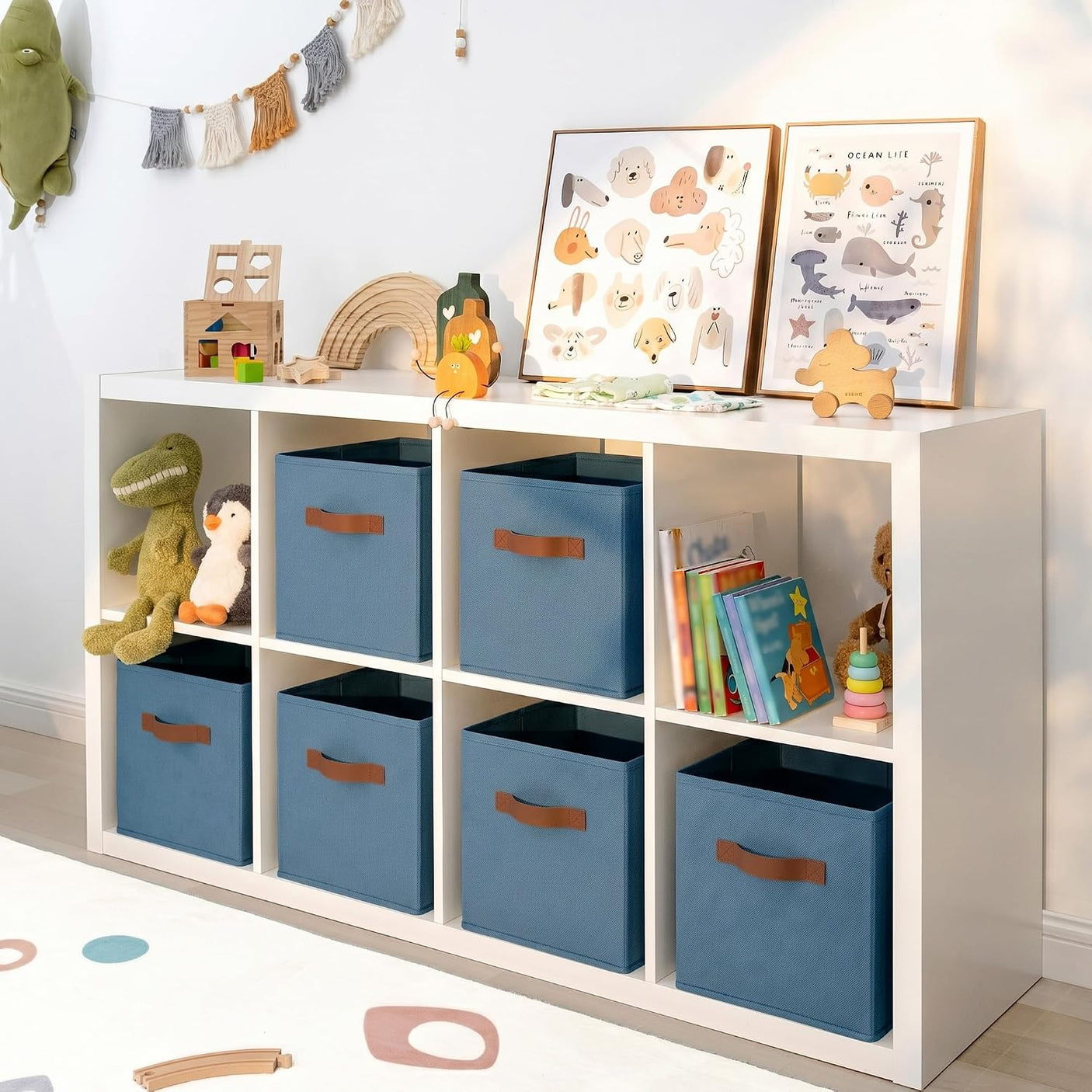 11 Inch Cube Storage Bins for Shelves, 6-Pack, Light Blue