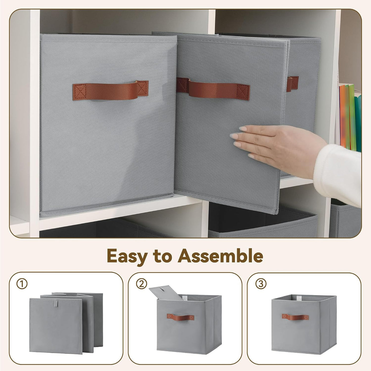 11 Inch Cube Storage Bins, Grey, 6-Pack