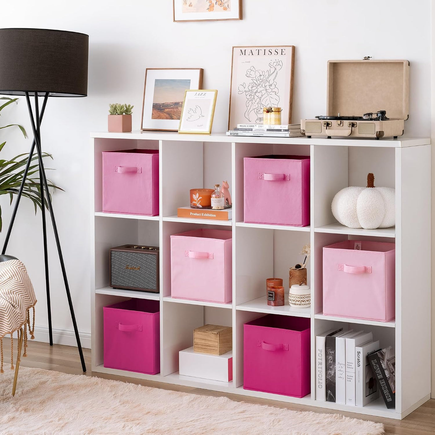 11 Inch Cube Storage Bins for Shelves, 6-Pack, Pink Gradient
