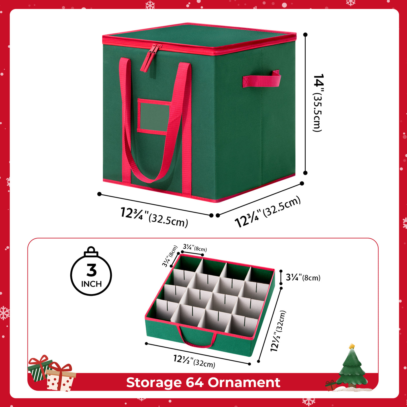 64-3" Ornaments Christmas Ornament Storage Box
