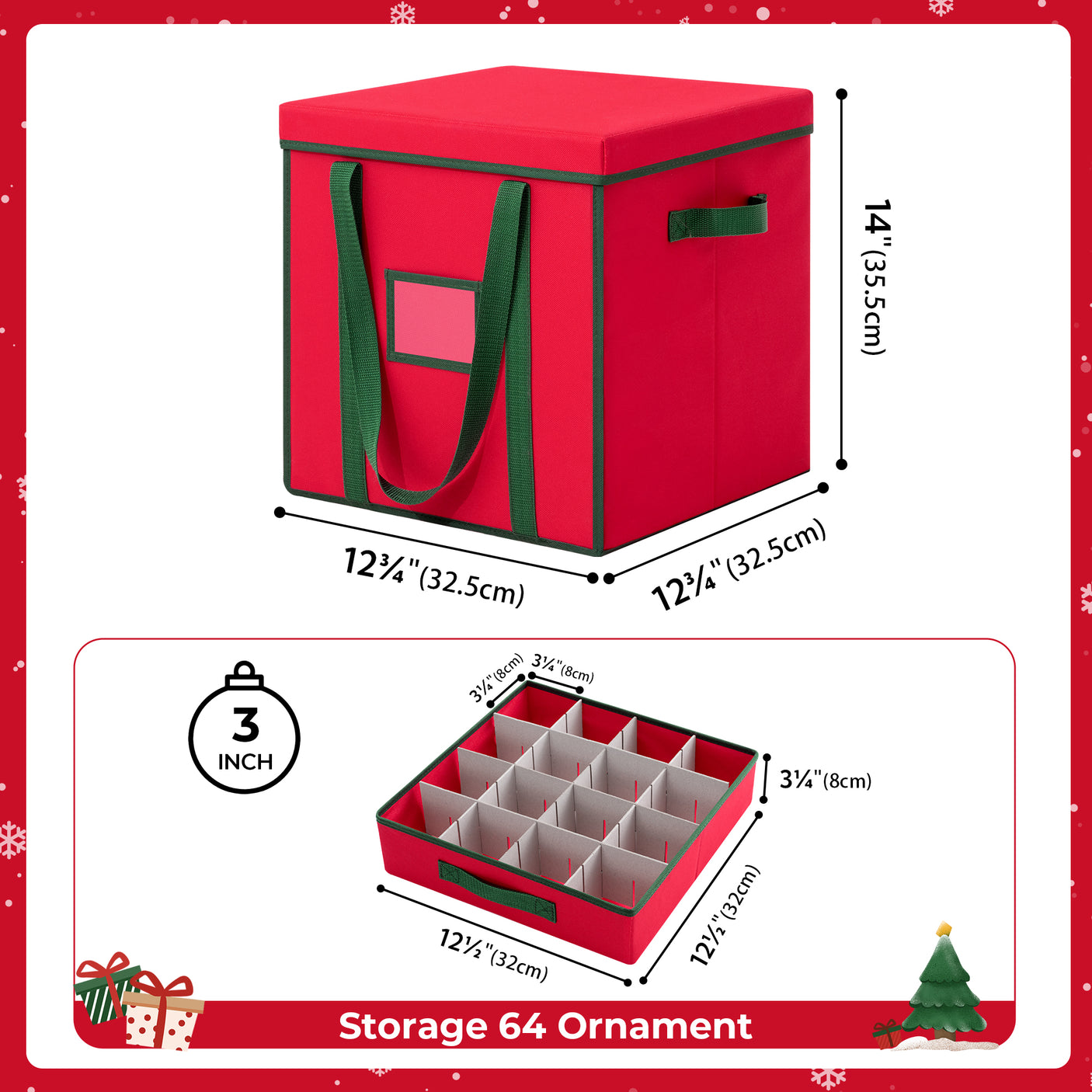 64-3" Ornaments, Christmas Ornament Storage Box with Trays