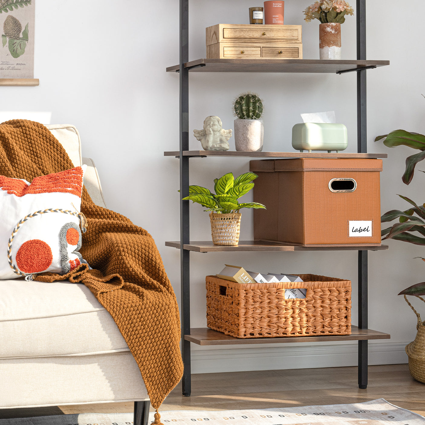 Collapsible Leather Storage Bins with Lids