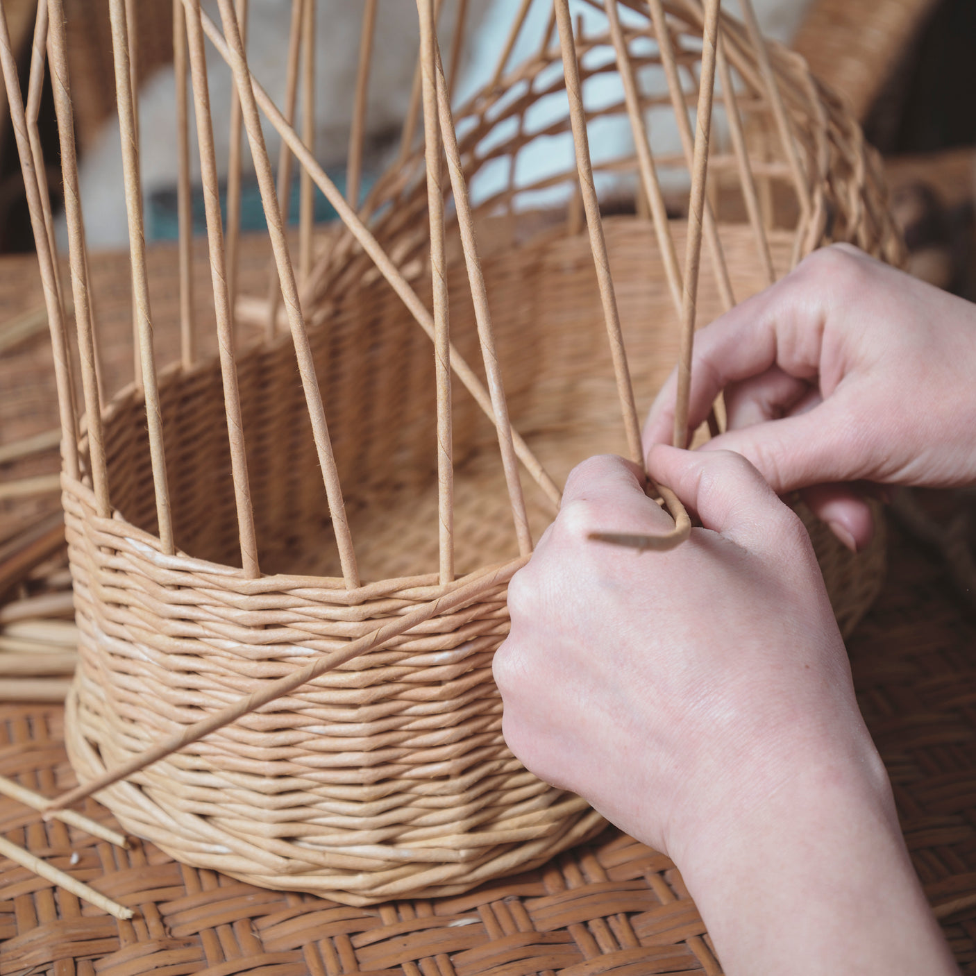 Large Handmade Wicker Basket, 4-Color