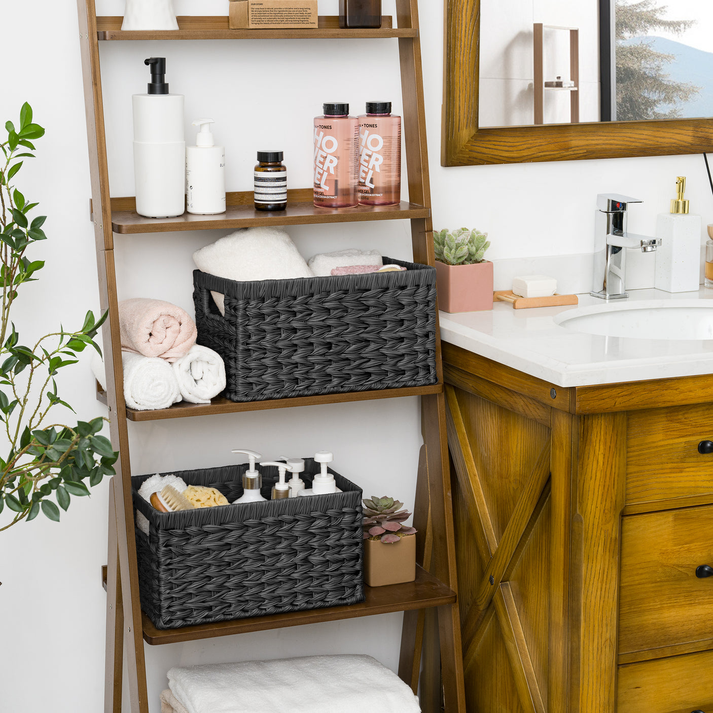 Rectangular Woven Wicker Storage Baskets, 2 Pack