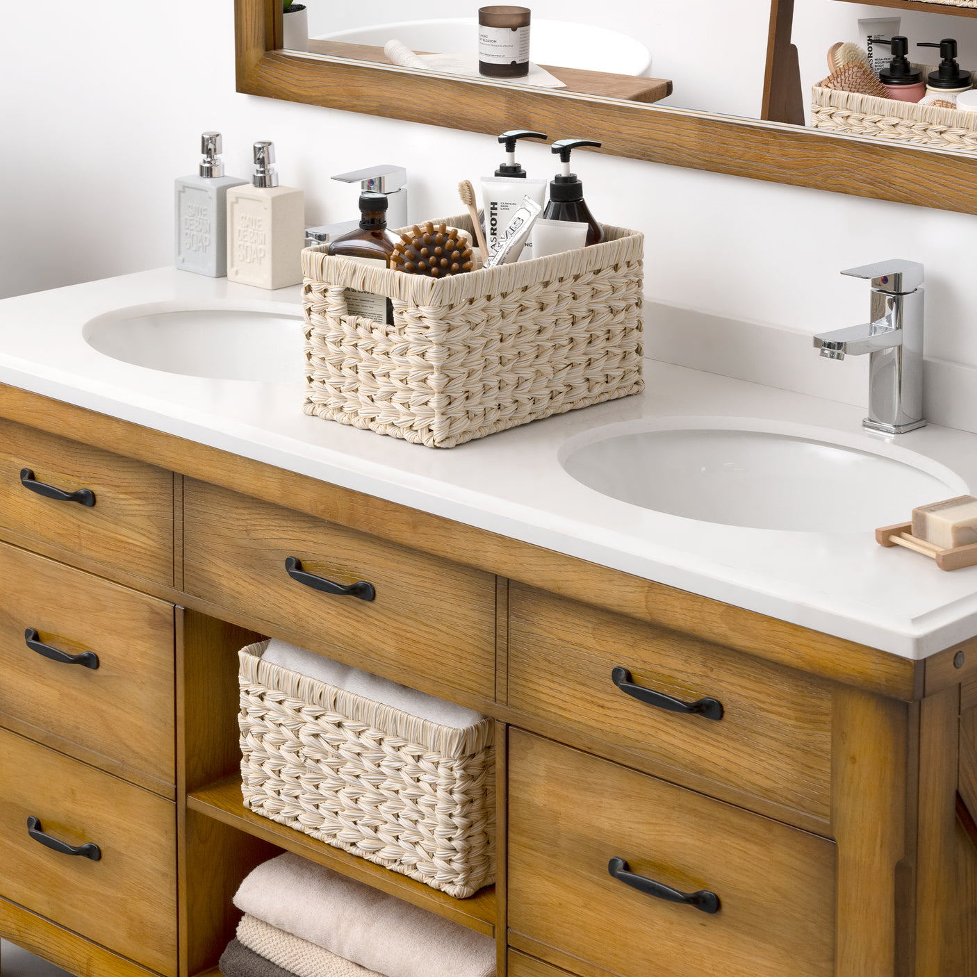 Rectangular Woven Wicker Storage Baskets, 2 Pack