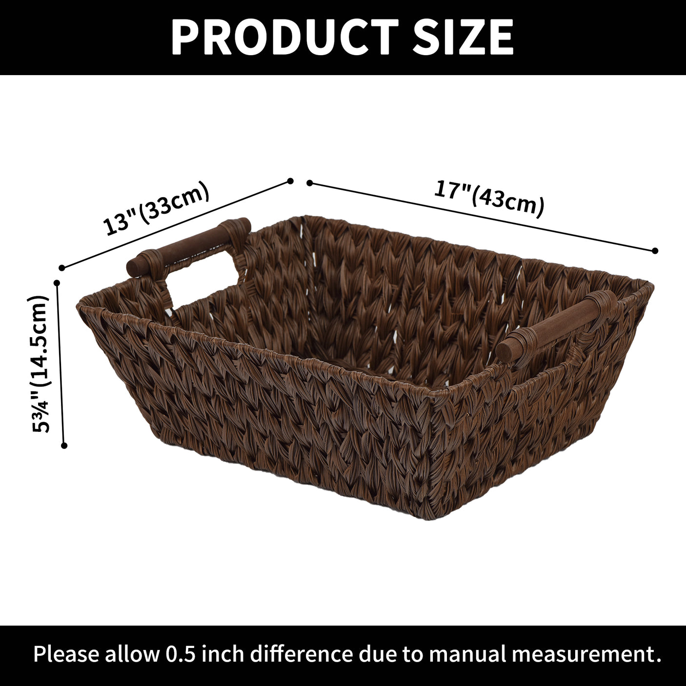 Trapezoidal Wicker Baskets with Wooden Handles for 3 Size
