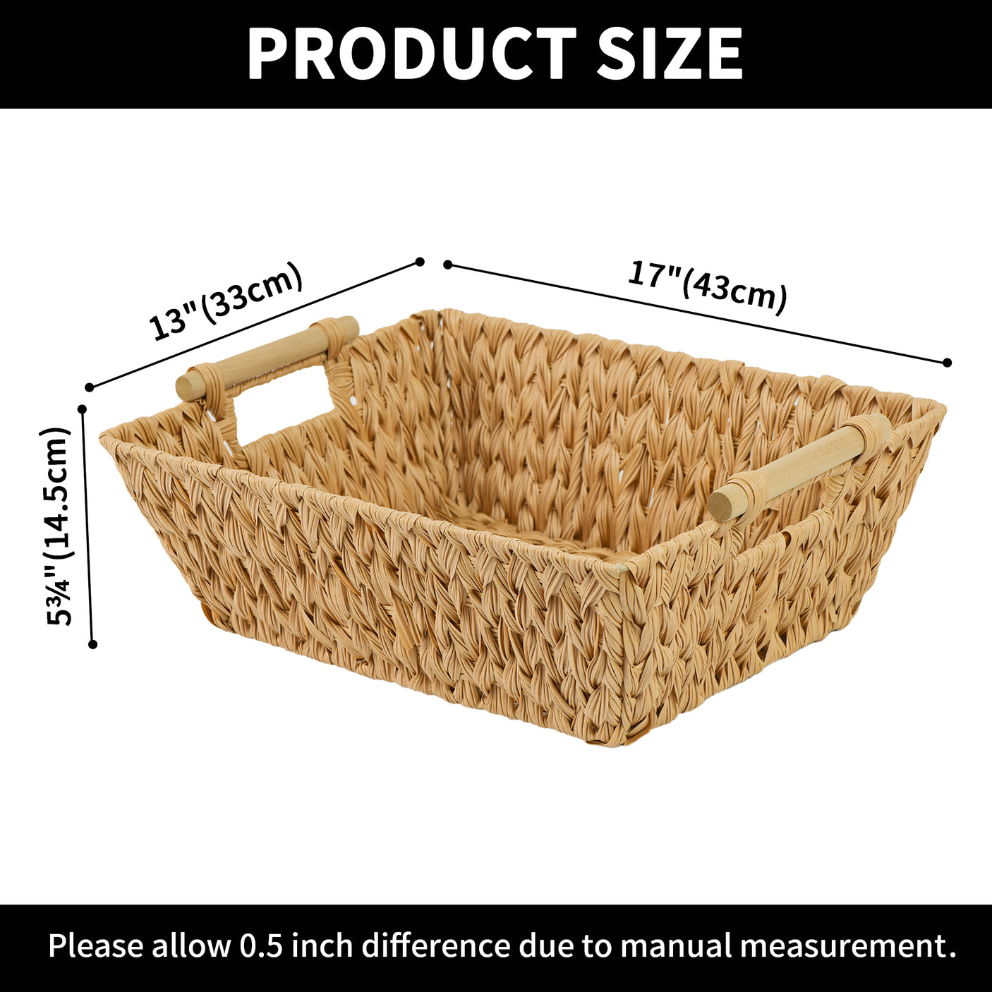 Trapezoidal Wicker Baskets with Wooden Handles for 3 Size