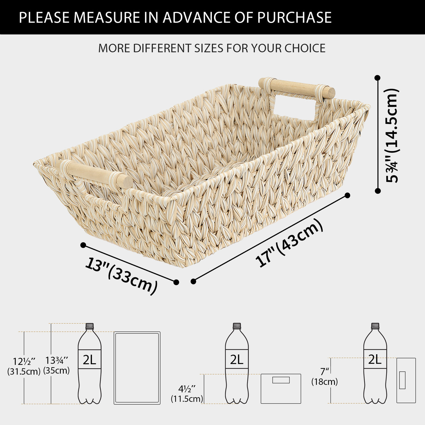 Trapezoidal Wicker Baskets with Wooden Handles for 3 Size