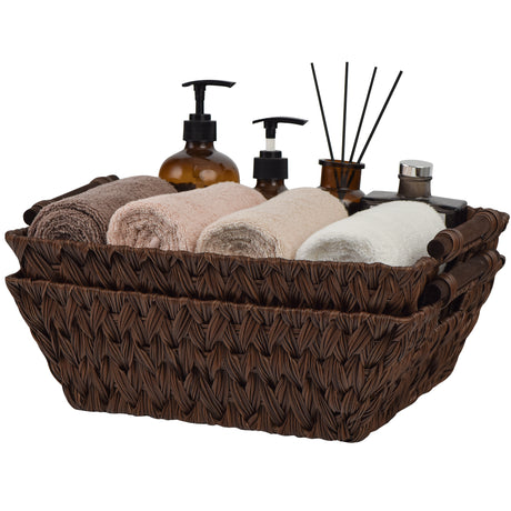 Trapezoidal Wicker Baskets with Wooden Handles for 3 Size
