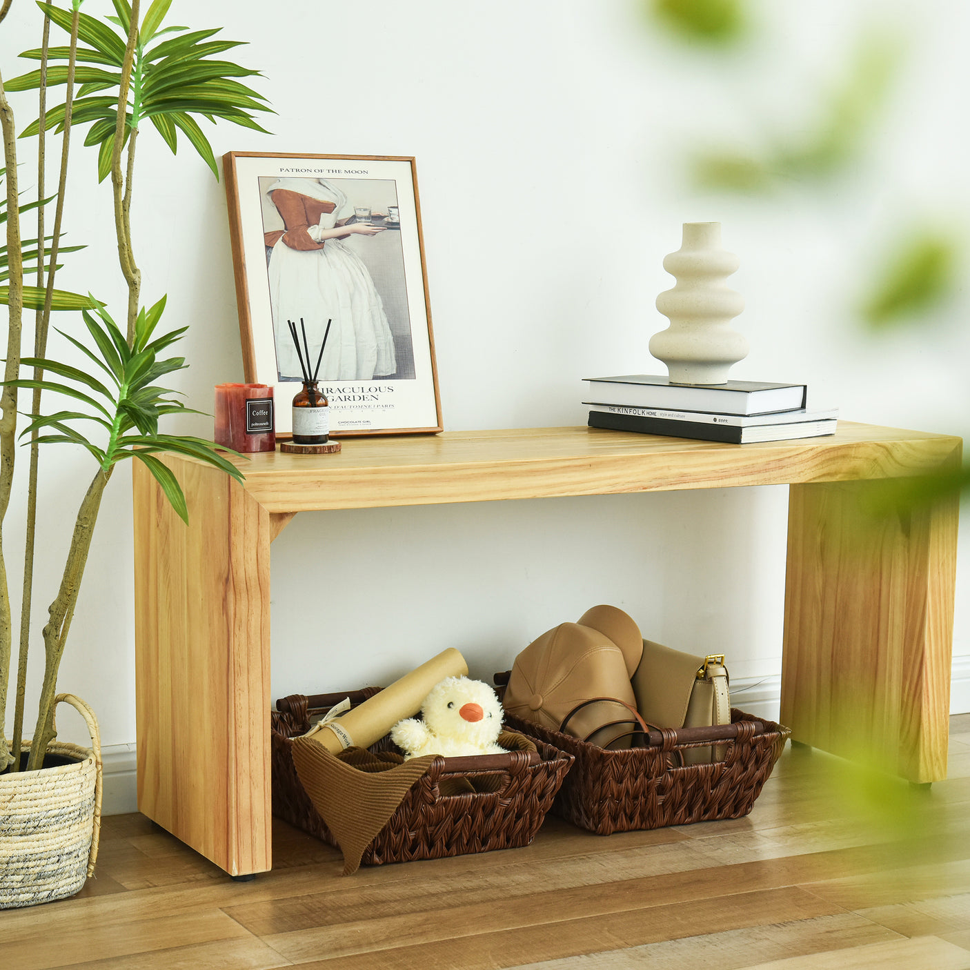 Trapezoidal Wicker Baskets with Wooden Handles for 3 Size