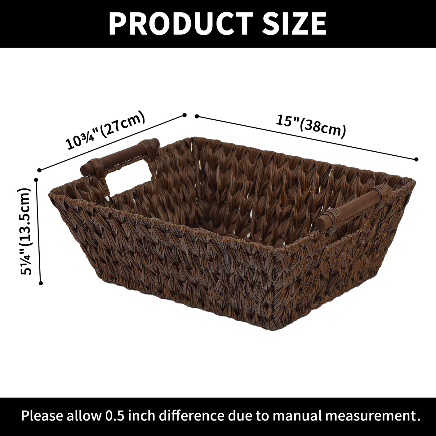 Trapezoidal Wicker Baskets with Wooden Handles for 3 Size