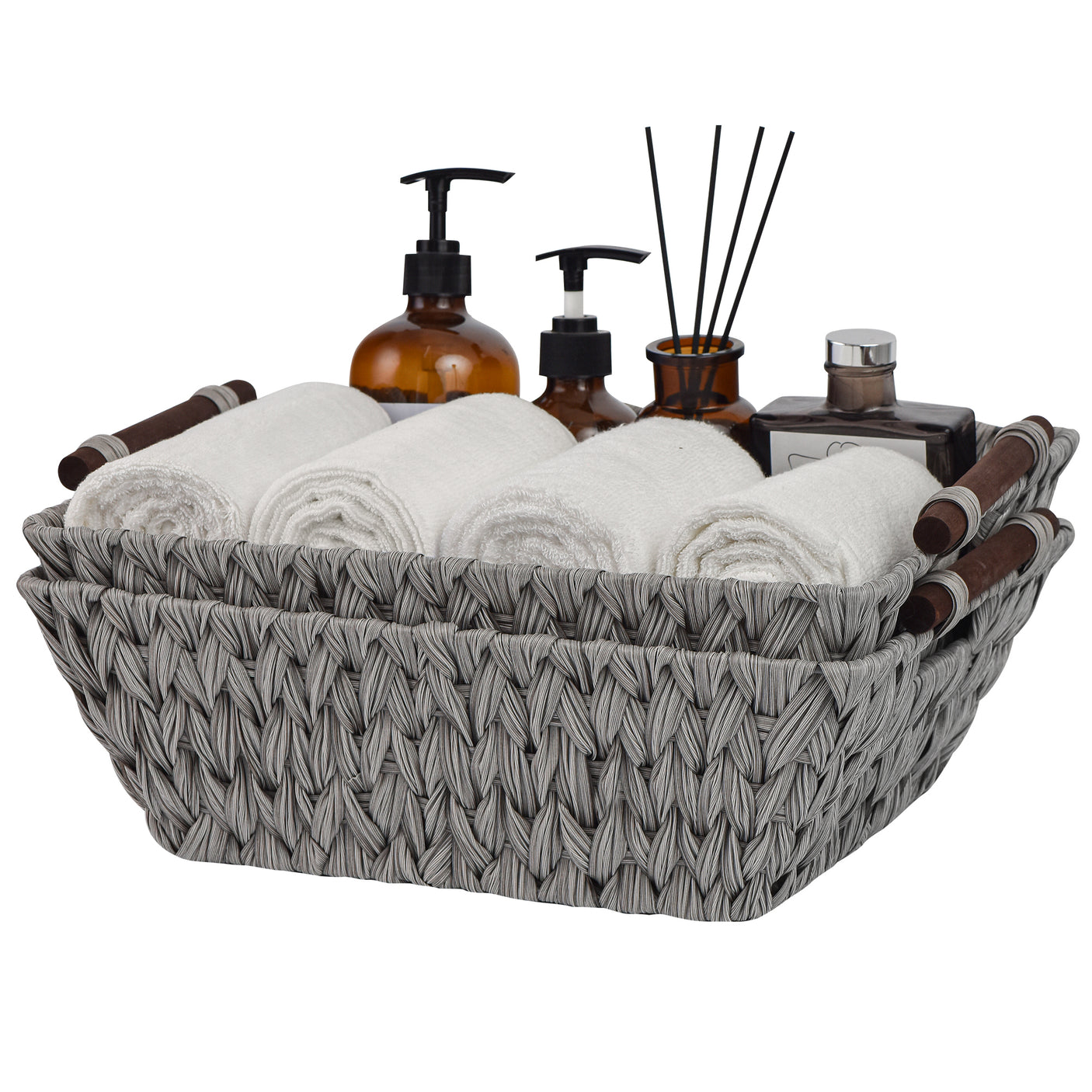 Trapezoidal Wicker Baskets with Wooden Handles for 3 Size